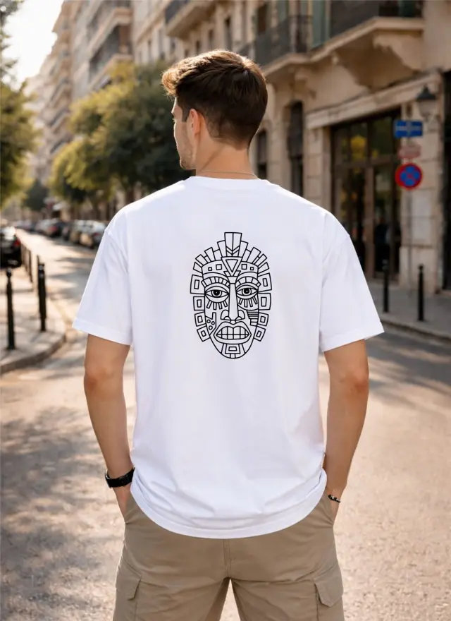 T-shirt Noshame® Oversized Λευκό με τύπωμα Totem - 152647 - XXL
