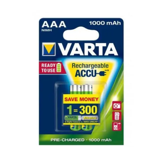 Μπαταρία Επαναφορτιζόμενη Varta AAA 1000mAh NiMH 1.2V Ready2Use Plastic Free (2 τεμ.) N25766
