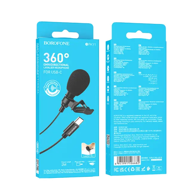 Μικρόφωνο Πέτου Borofone BFK11 Elegant Lavalier με USB-C Καλώδιο 2m 2