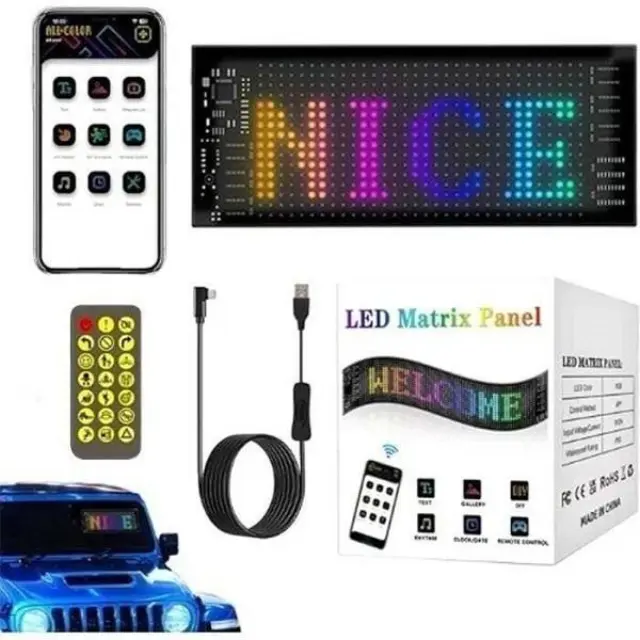 Εύκαμπτη LED Οθόνη Πάνελ Αυτοκινήτου Προσαρμοσμένου Κειμένου και Κινούμενης Εικόνας 16×32 pixel 5v 70x173mm με Bluetooth και Τηλεχειρισμό JN-2853-106 RGB