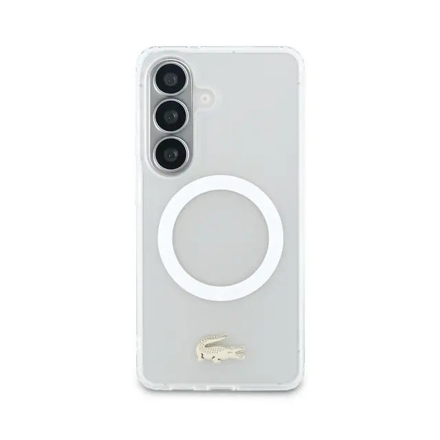 Lacoste PC/TPU Frosted Finish Gold Logo Magnetic Case for Samsung Galaxy S26 White 3
