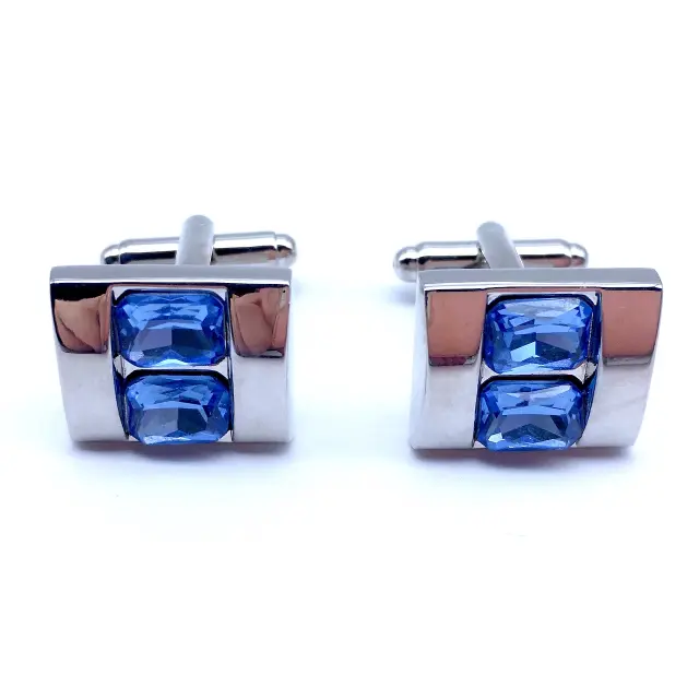 Ασημί Σχεδιαστικά Μανικετόκουμπα με Μπλε Zircon – LGD-DK-73 2