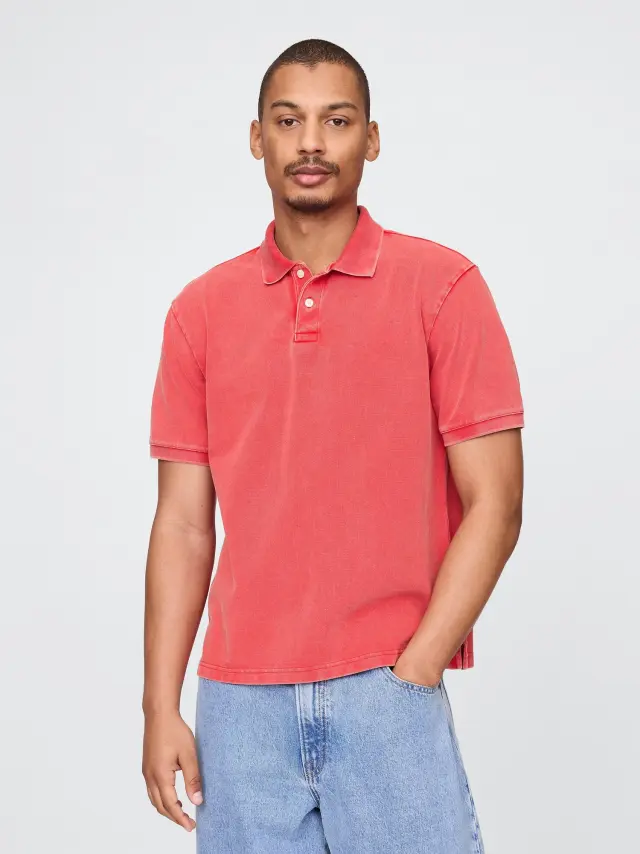 Κόκκινη Relaxed Pique Polo Μπλούζα Tomato sauce