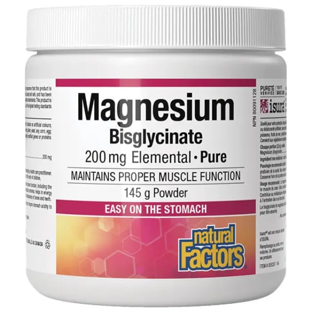 Natural Factors Magnesium Bisglycinate 200mg, 120g Powder