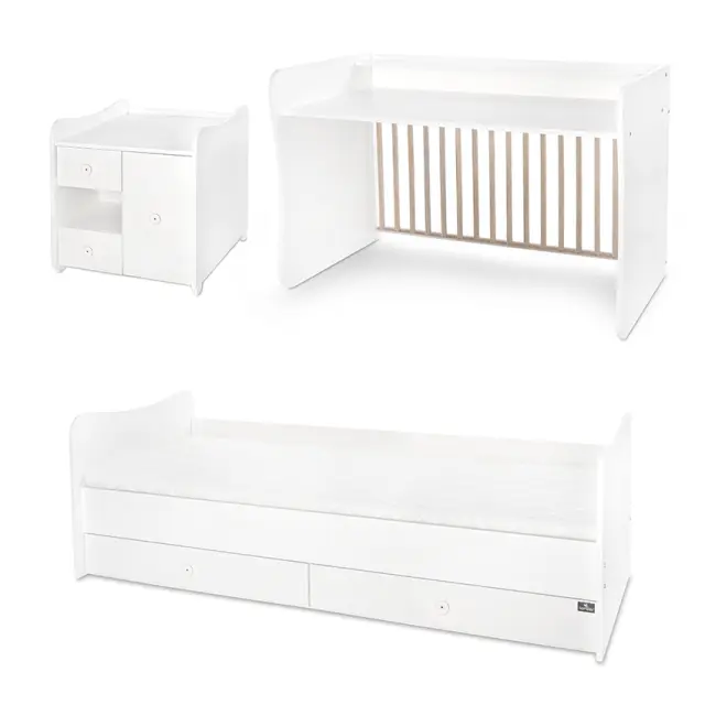 Lorelli Πολυμορφική κούνια - κρεβάτι "MiniMax New" 190/72 White -Light oak Λευκό 2