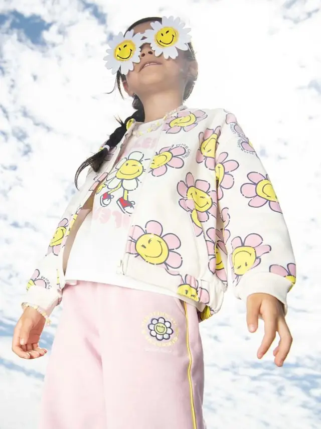 Παιδική Ζακέτα για Κορίτσια Smiley Flowers ΡΟΖ 2