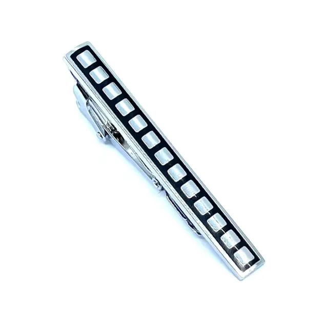 Ασημί Μαύρο Κλιπ Γραβάτας 5,5 cm με Σμάλτο – LGTC/5.5-07