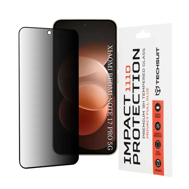 Techsuit - 111D Privacy Full Glue - Xiaomi Redmi Note 17 Pro 5G / Redmi Note 17 Pro Max - Black
