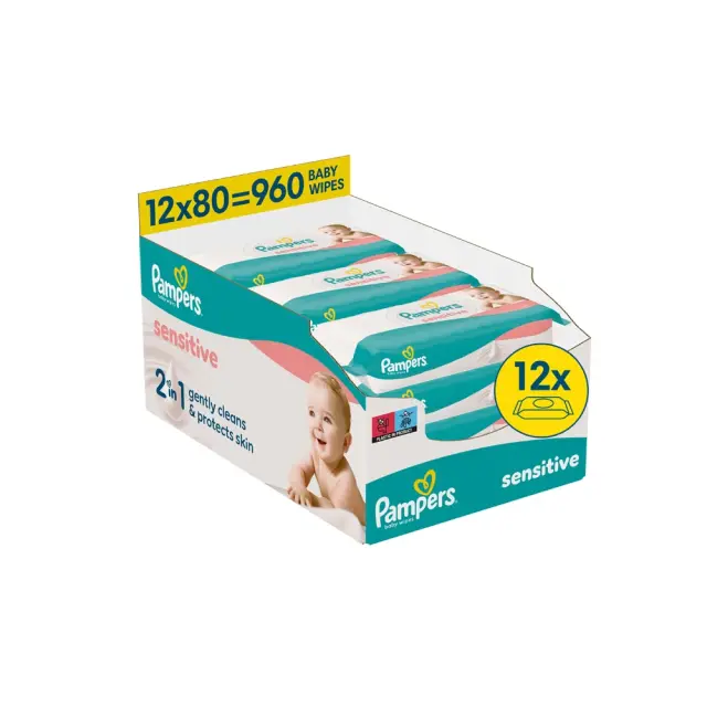 Μωρομάντηλα Pampers Sensitive 2-σε-1 XL Monthly Box 960τεμ (12x80τεμ)