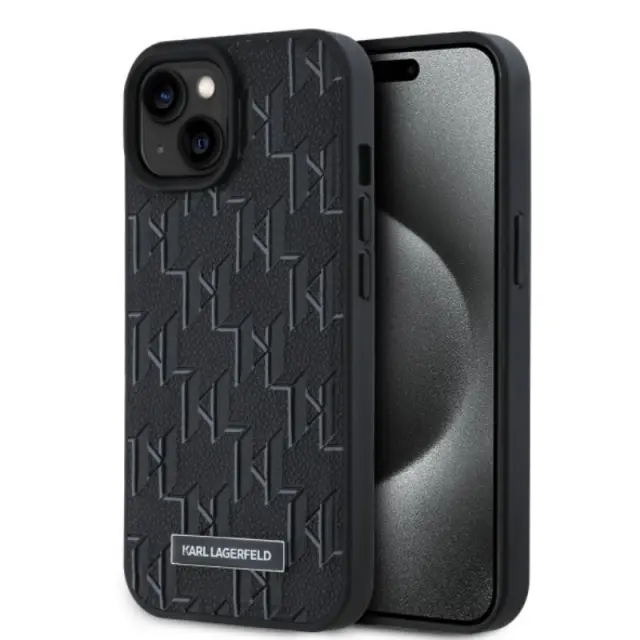 Karl Lagerfeld PU Leather Monogram Metal Logo MagSafe Case for iPhone 14 Pro Max Black