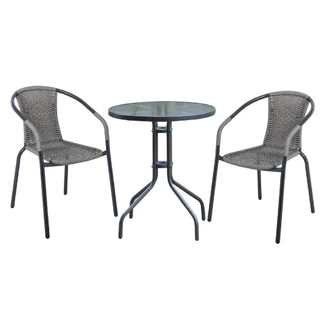 Σετ Κήπου BALENO Ανθρακί/Γκρι Μέταλλο/Wicker Τραπέζι+2 Πολυθρόνες