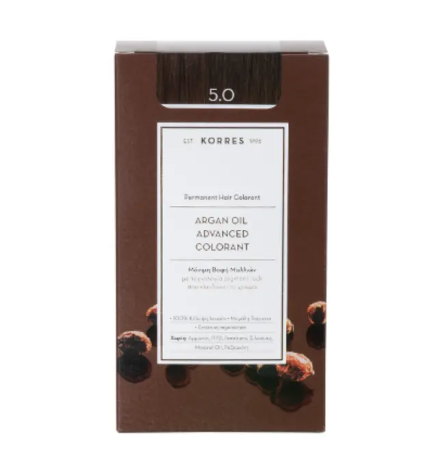 Korres Argan Oil Advanced Colorant Μόνιμη Βαφή Μαλλιών 5.0 Καστανό Ανοιχτό Φυσικό, 50ml
