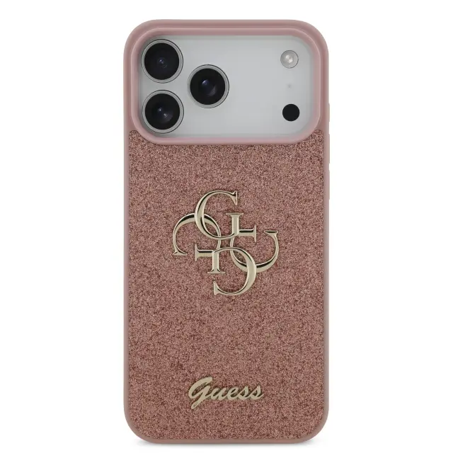 Guess PU Fixed Glitter 4G Metal Logo Case for iPhone 17 Pro Max Pink 3
