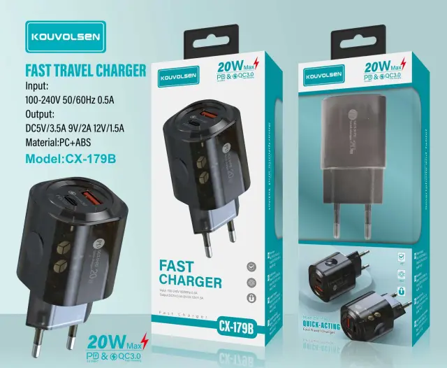 Αντάπτορας φόρτισης Fast Charge με 2 θύρες USB-A & Type-C - 20W - CX-179B - 271795 2