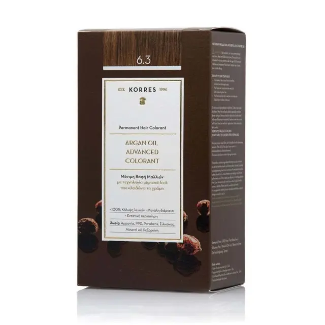 KORRES Argan Oil Advanced Colorant 6.3 Βαφή Μαλλιών Ξανθό Σκούρο Χρυσό / Μελί, 50ml & Δώρο Μάσκα Argan Oil, 40ml, 1σετ