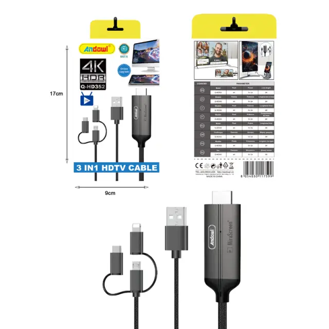 Andowl Καλώδιο USB σε HDTV 3in1 4K HDR Q-HD352 - 3in1 HDTV Cable 075715 3