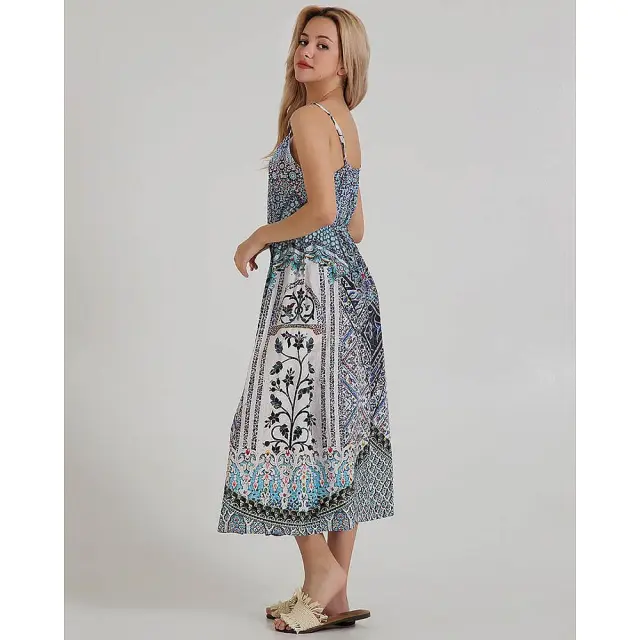 Φόρεμα Midi Τιράντα Γαλάζιο/Λευκό Μέγεθος One Size (100% Κρεπ) 5-41-375-0295 2
