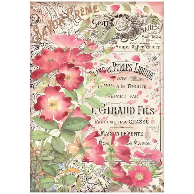 Ριζόχαρτο Stamperia 21x29cm, Rose Perfume, Savon creme