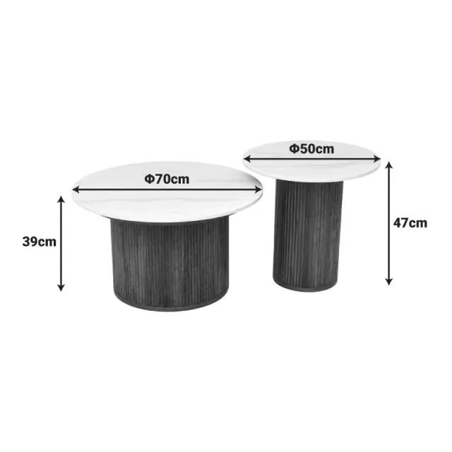 Τραπέζι σαλονιού Skerta pakoworld σετ 2τεμ λευκό sintered stone mdf με καρυδί βάση 2
