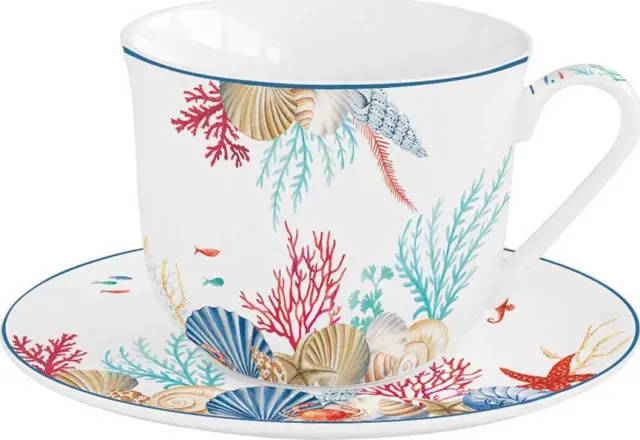 Easy Life Φλιτζάνι Πρωινού Πορσελάνης Sea Breeze 12x10x9cm 400ml Μπλε/Κόκκινο