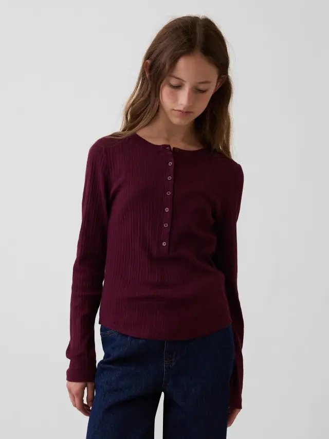 Παιδική Μπλούζα Henley με Ριμπ Πλέξη Tuscan red
