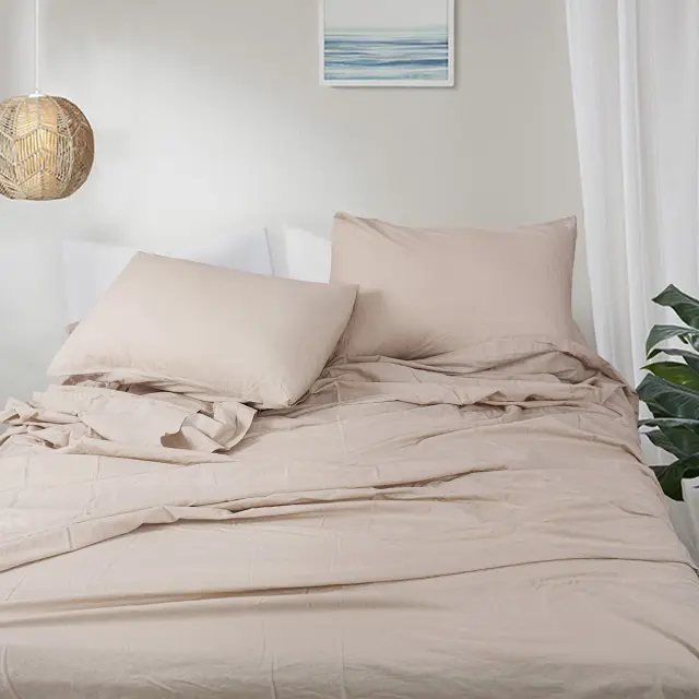 Σετ Σεντόνια 240x280 Υπέρδιπλα Beauty Home Hilton Art 11151 Μπεζ Χωρίς Λάστιχο70% Βαμβάκι-30% Λινό 2
