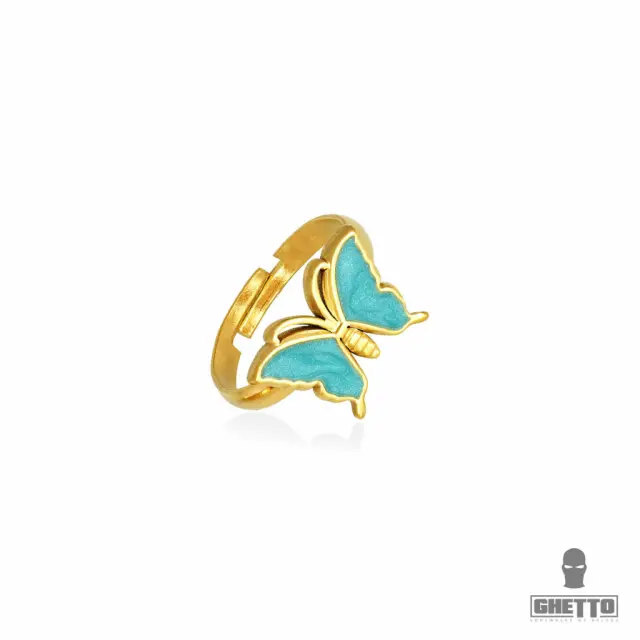Ghetto Butterfly Shaped Adjustable Gold Ring Turquoise