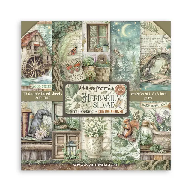 Χαρτιά scrapbooking 10τεμ, 20.3×20.3cm Stamperia, Herbarium Silvae