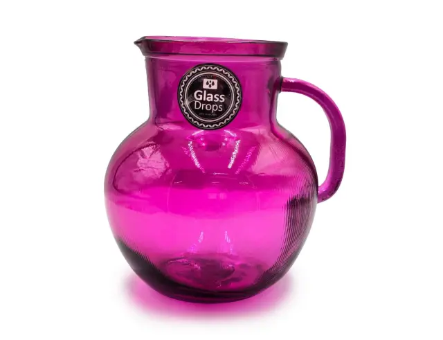 Κανάτα με χερούλι Glass Drops Ribbed (3198DB276) Από ανακυκλωμένο γυαλί, Χωρητικότητας 2.3L, Διαστάσεων Ø 20 x Υ 20 cm, Magenta 3198DB276 3