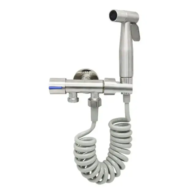Σετ Υγιεινής Μπιντέ Χρωμέ Τύπου 304 Inox με Σπιράλ & Βαλβίδα Παροχής – Επιτοίχιο - POLY-212-1