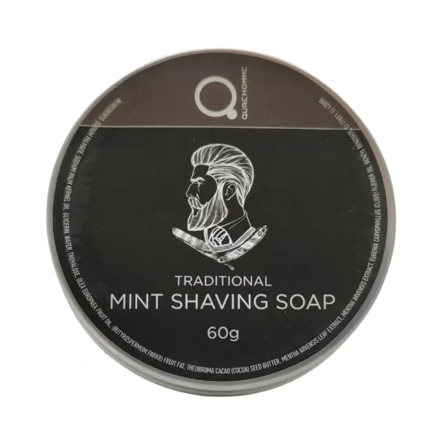 Qure Homme eau de parfum Peppermint Vanilla 50ml + Mint Shaving Soap (Set) & Δώρο Τσαντάκι Νεσεσέρ Μαύρο 3