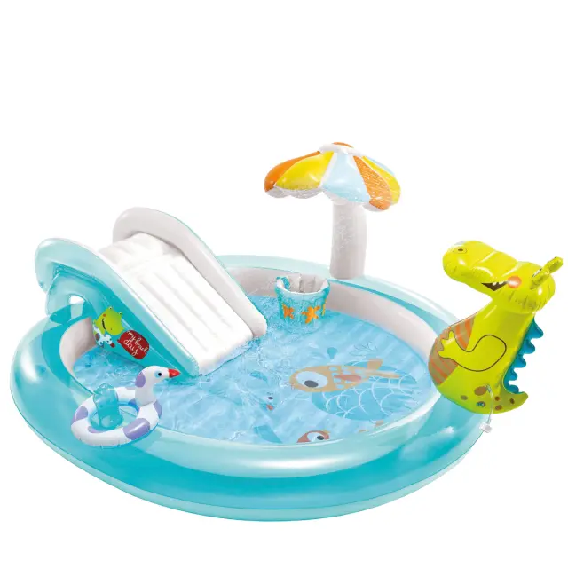 Intex Πισίνα Gator Play Center Πισίνα του Αλιγάτορα με Μανιταροσκιά & Τσουλήθρα, Ψεκαστήρα Νερού Αλιγάτορα, Παπάκι Και Καλαθάκι - 201x170x84εκ. - 2+Χρ.