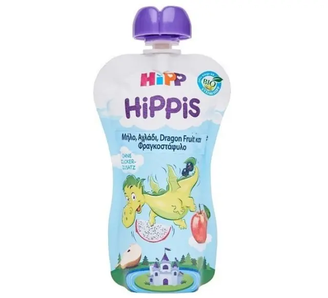 Hipp Hippis Δράκος Βιολογικός Φρουτοπολτός με Μήλο, Αχλάδι, Dragon Fruit και Φραγκοστάφυλο, 100gr
