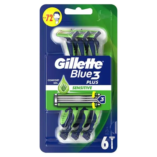 Gillette Ξυραφάκια μιας Xρήσης Blue 3 Plus Sensitive 6 Τεμαχίων