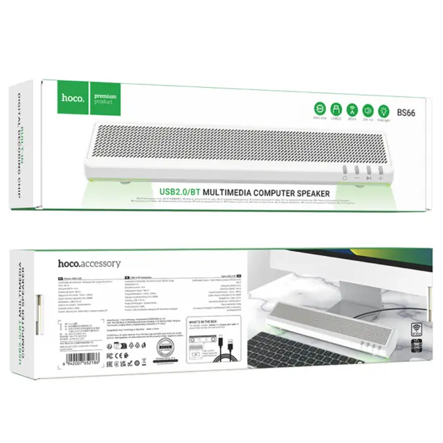 Computer Speaker Hoco BS66 Smooth 6W USB2.0 Bluetooth v5.0 και Κουμπιά Λειτουργιών Λευκό 2