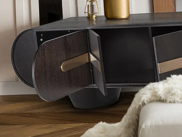 LUCA Έπιπλο Τηλεόρασης Dark Oak Rose Gold Ροζ χρυσό Σκούρο ξύλο 3