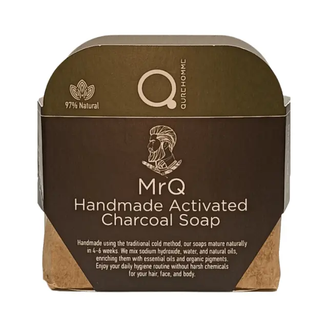 Handmade Activated Charcoal Soap 90 - 110g by MrQ - Χειροποίητο Σαπούνι με Ενεργό Άνθρακα για βαθιά αποτοξίνωση ��