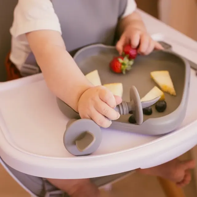 Interbaby Εκπαιδευτικό Σετ Κουτάλι- Πιρούνι Σιλικόνης +#8211; Αντιπνικτικά Petrol Grey 3