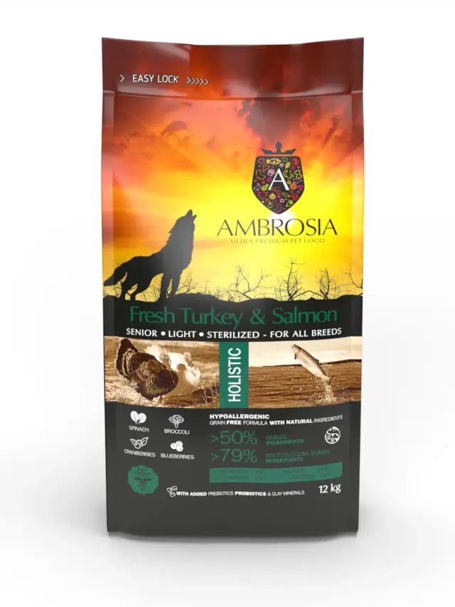 Ambrosia Fresh Turkey & Salmon Senior, Light & Sterilized για Ηλικιωμένα ή Υπέρβαρα 2kg 3
