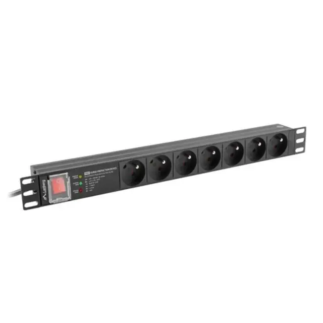Lanberg PDU Pro 19" 1U 16A 2m 7x French Outlets SPD-3MP Black (PDU-PRO-07E-0200-BK)