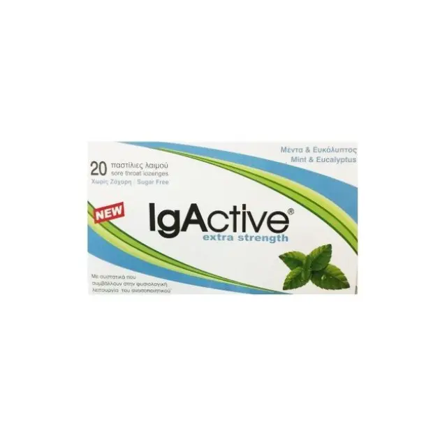 IgActive Extra Strength Παστίλιες για το Λαιμό με Μέντα Ευκάλυπτο, Συμβάλλουν στην Υποστήριξη του Ανοσοποιητικού 20 Παστίλιες 2