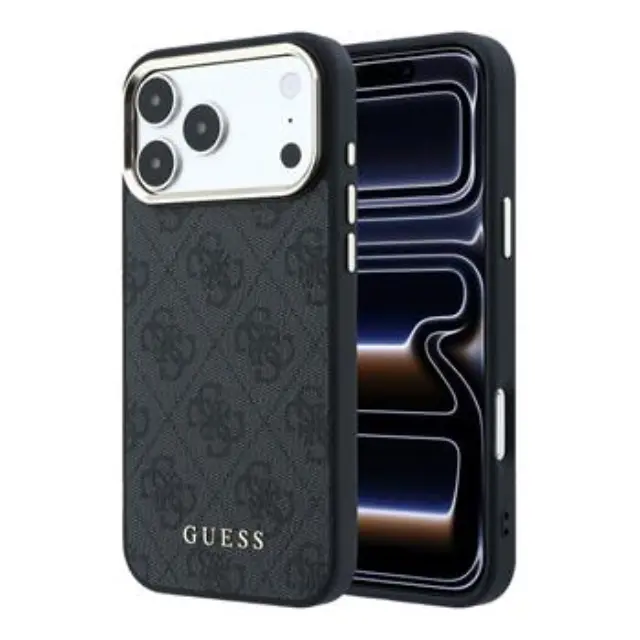 Guess PU Leather 4G Gold Frame MagSafe Case for iPhone 18 Pro Black