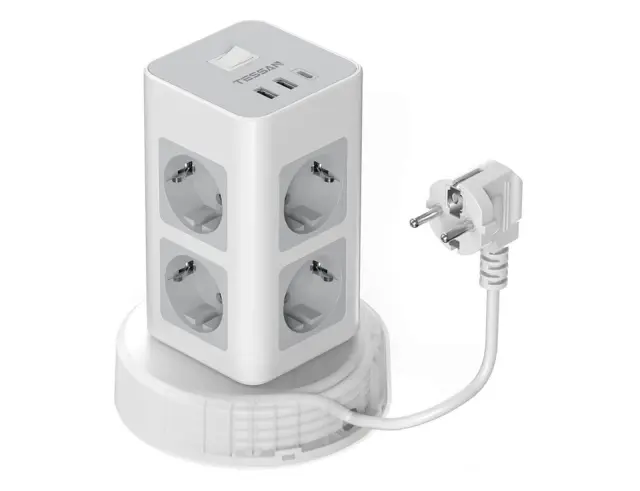 Πολύπριζο Tessan TPS03RX-DE-C με διακόπτη On/Off - 8x Schuko, 2x USB-A, 1x USB-C - Ρυθμιζόμενο Καλώδιο 2m - Λευκό TPS03RX-DE-C 3