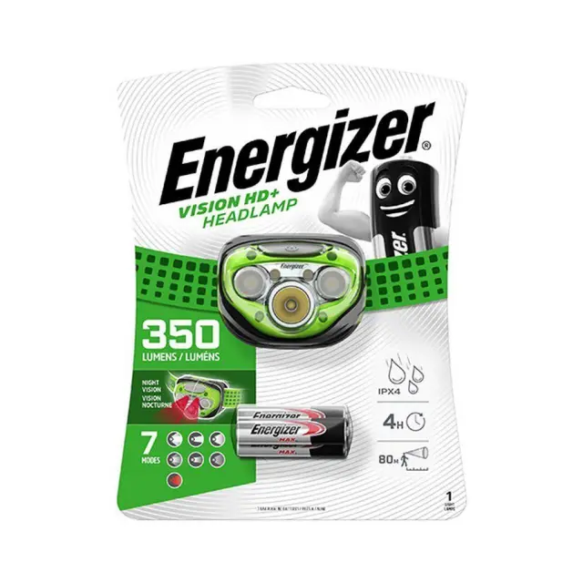 Φακός Κεφαλής Energizer Vision HD+ 3 Led 350 Lumens IPX4 με Μπαταρίες AAA 3 Τεμ. Πράσινο