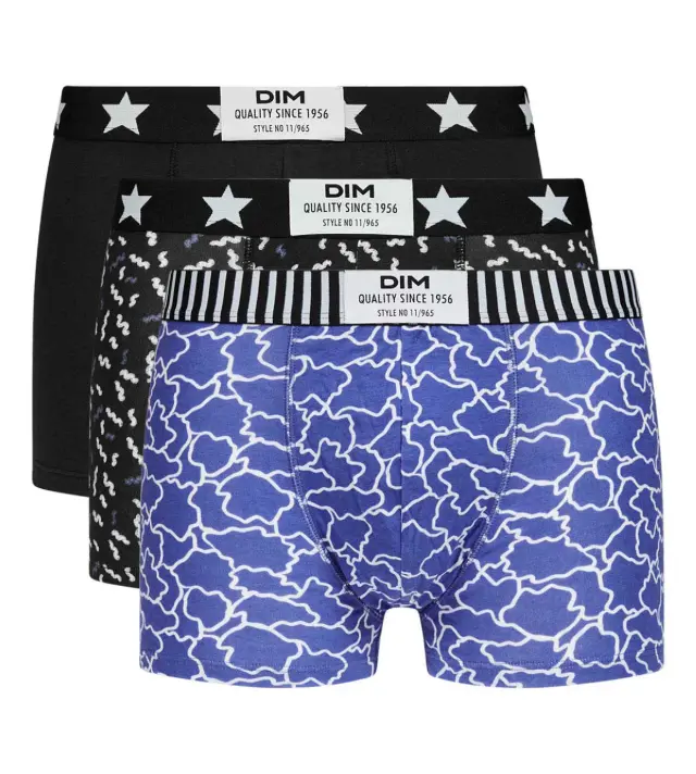 Dim Vibes Ανδρικά Μποξεράκια Με Σχέδια Μπλε Cotton Stretch 3τμχ 3