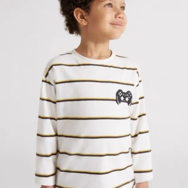 Baby 6 μηνών έως 4 ετών Μπλούζα μακρυμάνικη ρίγες ECOFRIENDS κρεμ - 3Ε 2