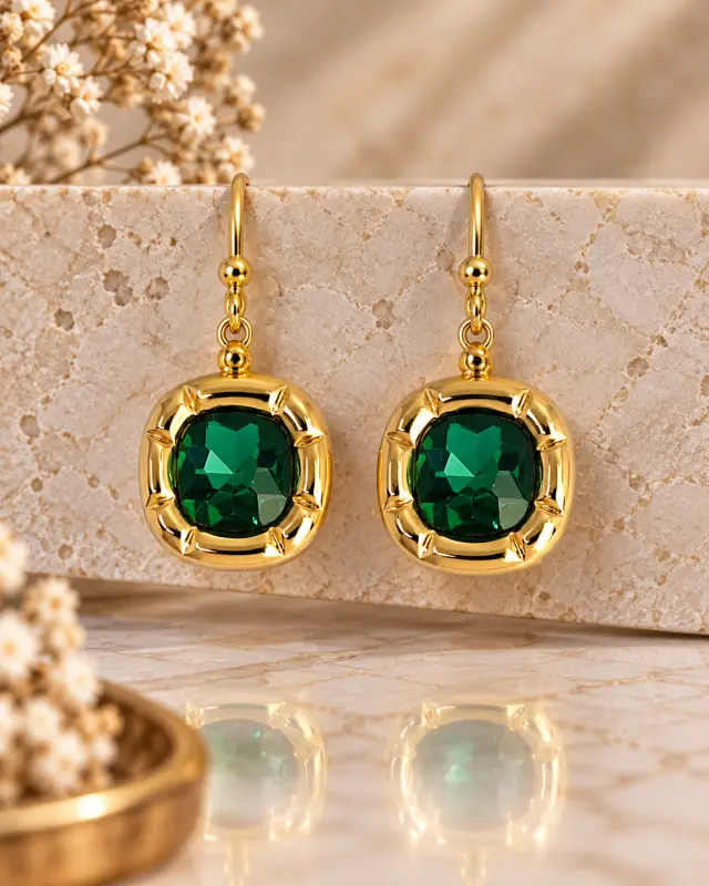 Handmade Emerald Green Crystal Stainless Steel Earrings