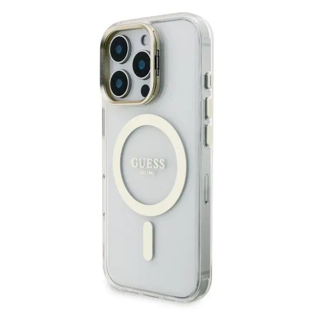 Guess PC/TPU Electroplated Stand Camera Frame MagSafe Case with Interchangeable Backgrounds for iPhone 16 Pro 3