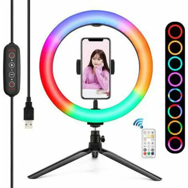 RGB Ring Light MJ26 RGB 26cm 6500K με Τρίποδο Δαπέδου και Βάση για Κινητό 2
