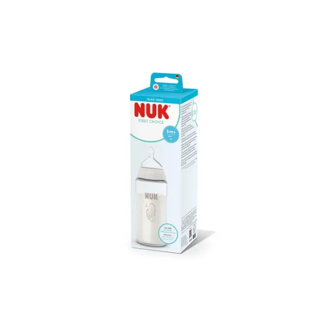 NUK First Choice Γυάλινο Μπιμπερό Temperature Control με Θηλή Σιλικόνης Μέγεθος Μ για 3+ μηνών, 240ml